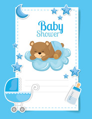baby shower card with cute bear and decoration