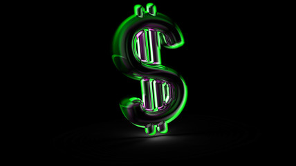Dollar icon in black background. 3D Illustration.