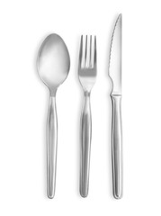 Fork, spoon and knife isolated on white background