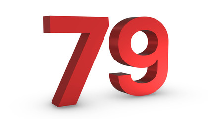 Number 79 Seventy Nine Red Sign 3D Rendering Isolated on White Background