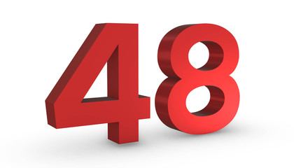 Number 48 Forty Eight Red Sign 3D Rendering Isolated on White Background