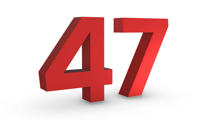 Number 47 Forty Seven Red Sign 3D Rendering Isolated on White Background