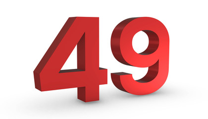 Number 49 Forty Nine Red Sign 3D Rendering Isolated on White Background