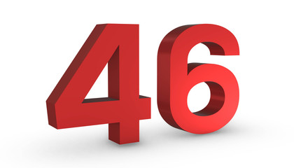Number 46 Forty Six Red Sign 3D Rendering Isolated on White Background
