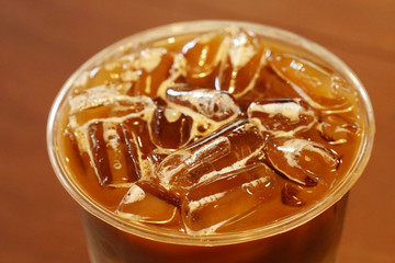 Drink Scene of Macro Ice Latte Coffee on the table at coffee cafe