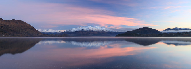 Mountain reflection in Lake Wanaka New Zealand.