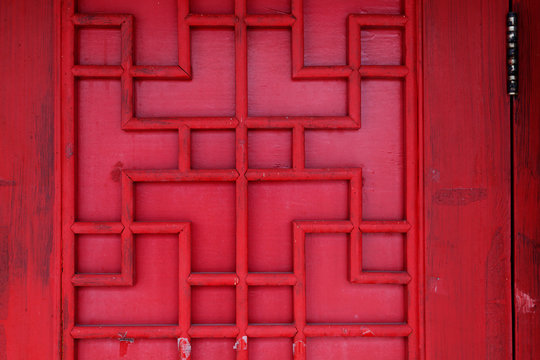 Wooden Detail From Chinese Red Door