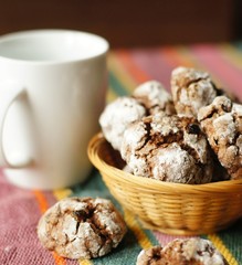 cocoa and chocolate cookies with raisins and powdered sugar