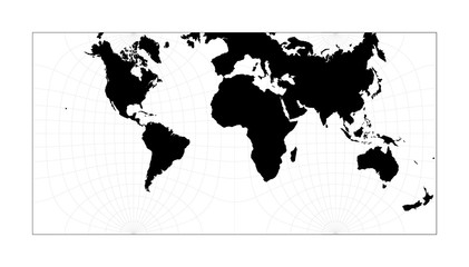 World contour. Guyou hemisphere-in-a-square projection. Plan world geographical map with graticlue lines. Vector illustration.