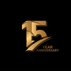 15 Years Gold Elegant Anniversary Celebration Vector Template Design Illustration