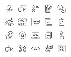 set of feedback icons, customer opinion, marketing research, review product