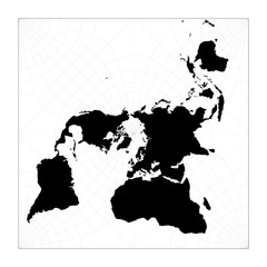 Black world map on white background. Peirce quincuncial projection. Plan world geographical map with graticlue lines. Vector illustration.