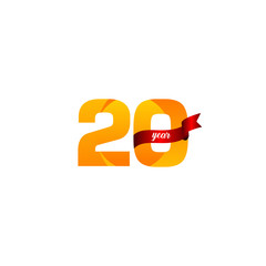 20 Years Anniversary Celebration Yellow With Red Ribbon Vector Template Design Illustration