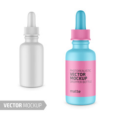 White matte plastic dropper bottle vector mockup.