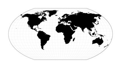 World map with meridians. Wagner VI projection. Plan world geographical map with graticlue lines. Vector illustration.