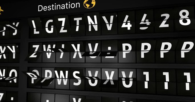 3D generated animation, analog flight information display board with the arrival city of Hong Kong, 4 different animations