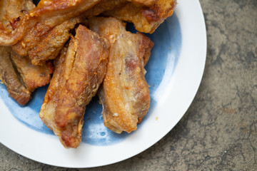 Delicious fried pork belly crispy sliced