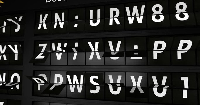3D generated animation, analog flight information display board with the arrival city of Berlin, 4 different animations