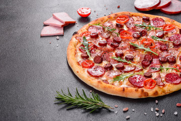 Pepperoni Pizza with Mozzarella cheese, salami and ham