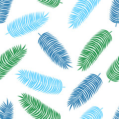 Palm leaves. Seamless pattern with hand drawn tropical leaf. Vector illustration