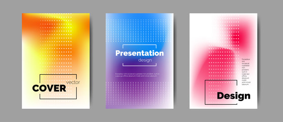 Vector minimal illustration with covers set with text in gradient bright colors for use as a template of  reports, presentation, advertisement, backdrop, poster