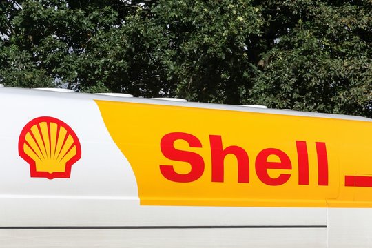 Hylke, Denmark - September 15, 2017: Shell logo on a truck. Shell is an Anglo Dutch multinational oil and gas company headquartered in the Netherlands and incorporated in the United Kingdom