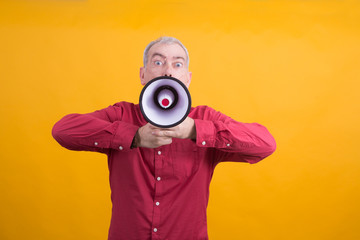Fototapeta premium man announced something by megaphone