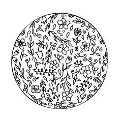 Fototapeta premium illustration in black pencil. hand painted. circle of black and white wildflowers on a white background.