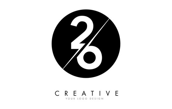 26 2 6 Number Logo Design with a Creative Cut and Black Circle Background.