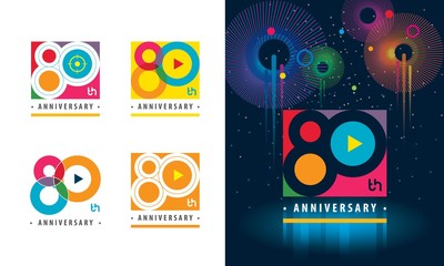 Set of 80th Anniversary logotype design, Eighty years Celebrating Anniversary