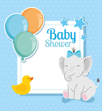 baby shower card with cute elephant and decoration