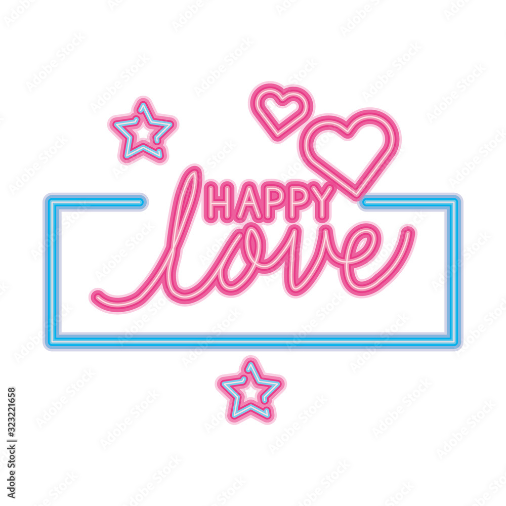 Poster happy lettering with heart and stars decoration