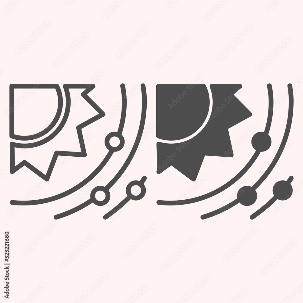 Poster solar system line and glyph icon. sun with planets and satellites. astronomy vector design concept, 