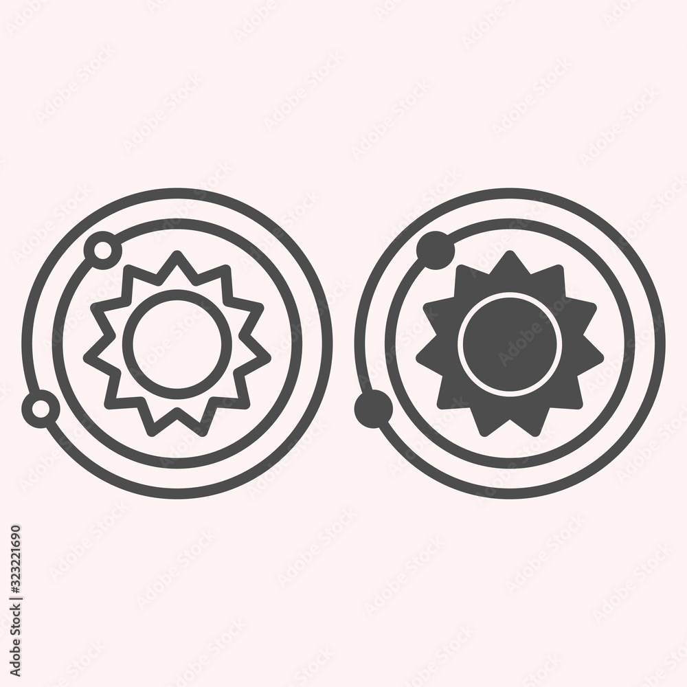 Poster Solar system line and glyph icon. Planets and sun. Astronomy vector design concept, outline style pictogram on white background, use for web and app. Eps 10.