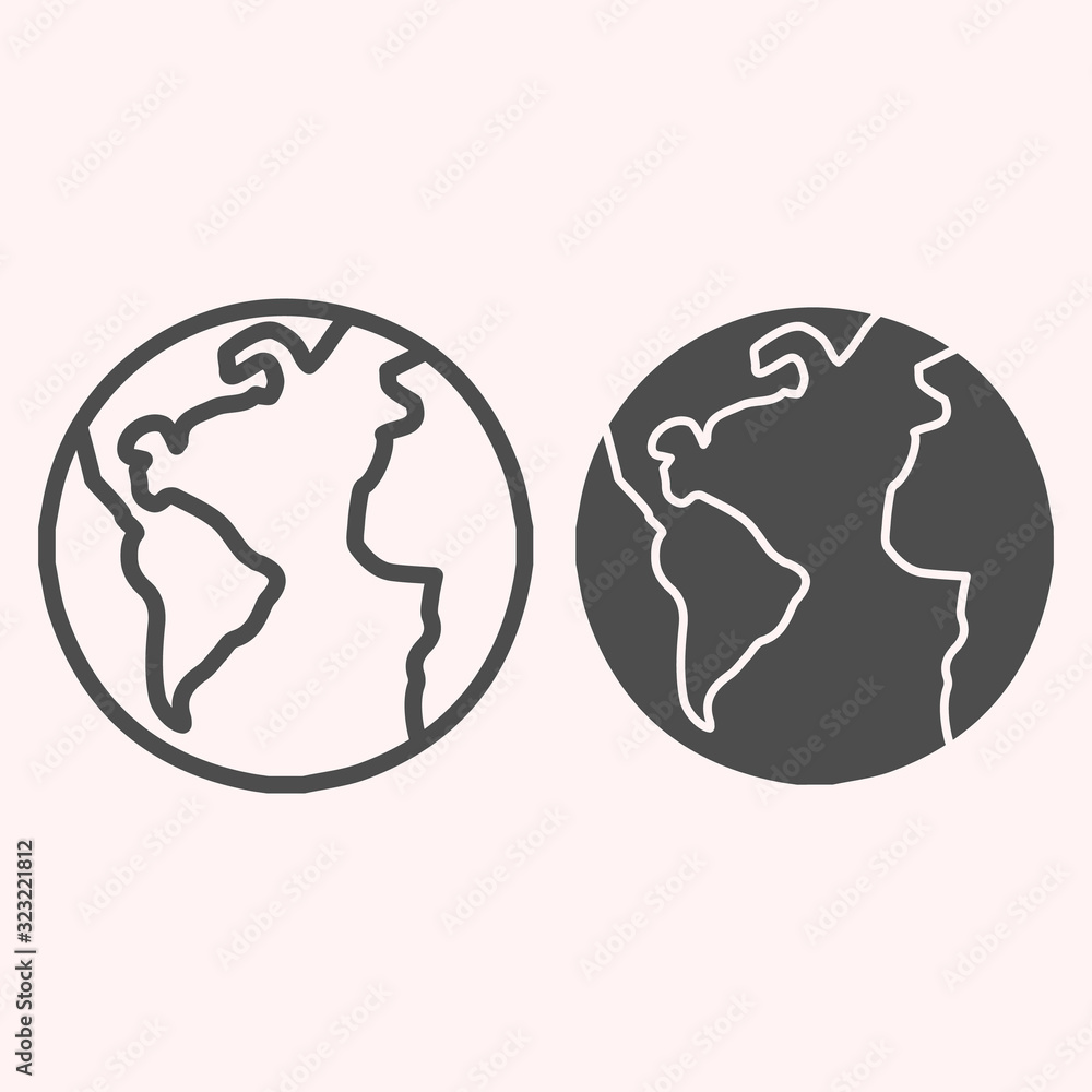 Aufkleber planet earth line and glyph icon. world view with oceans and continents. astronomy vector design con