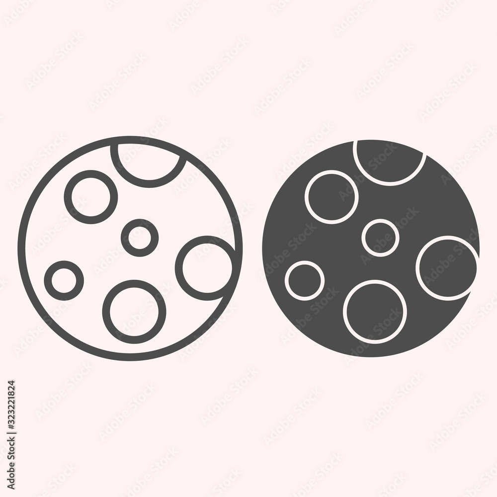 Poster full moon line and glyph icon. planet craters on lunar surface. astronomy vector design concept, out