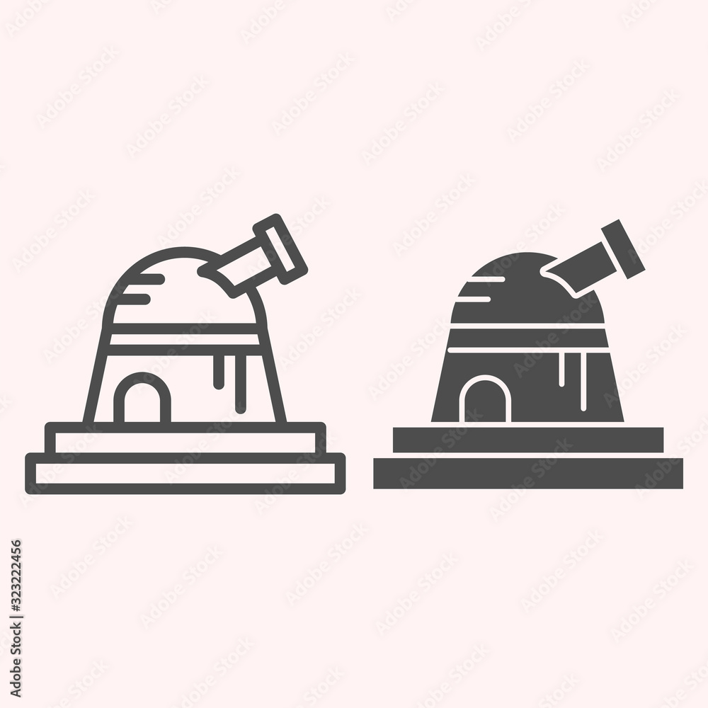 Poster observatory line and glyph icon. telescope for space discovery and explore. astronomy vector design 