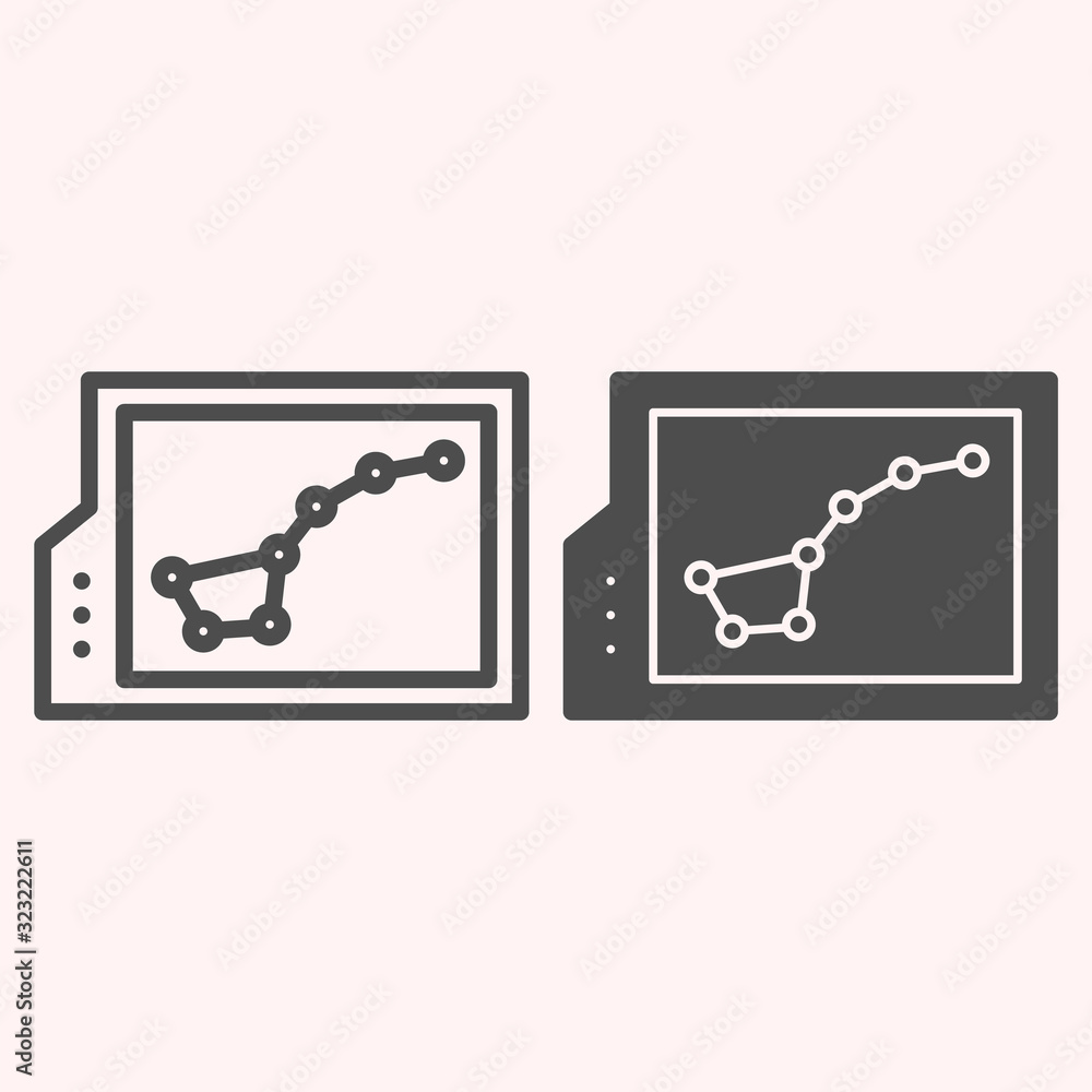 Poster constellation line and glyph icon. stars group on tablet device screen. astronomy vector design conc