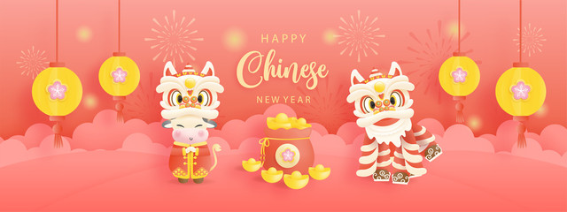 Fototapeta premium Happy Chinese New Year with year of ox. 2021 for card and banner. Vector illustration