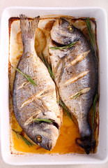 Baked sea bass fish
