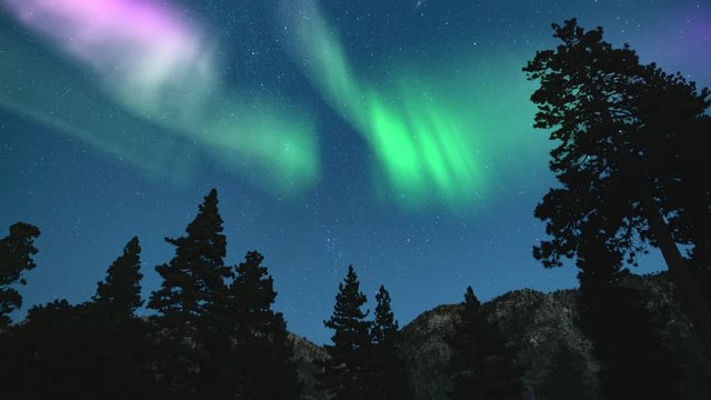 Aurora Borealis Milky Way Northeast Sky Mountain Forest Time Lapse Simulated Northern Lights