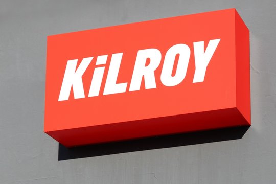 Aarhus, Denmark - August 26, 2018: Kilroy logo on a wall. Kilroy is a Danish company founded in 1991 after the merger of a number of Scandinavian travel agents
