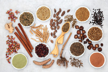 Herbal medicine collection with alternative and Chinese herbs for a healthy heart and...
