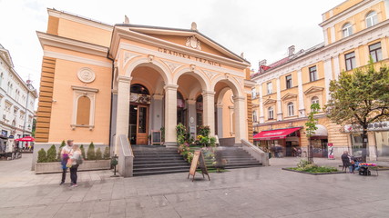 Fototapeta na wymiar Building of Gradska Trznica Markale timelapse hyperlapse, the City Market place of Healthy Food