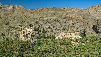 Fototapeta na wymiar Misfat al Abriyeen near Nizwa, Oman. Panoramic View of Old Mountainous Village