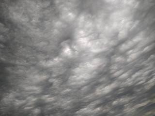 Dark thunderstorm clouds before rain. Film grain effect. Dramatic black clouds. Stormy rain clouds background. Dramatic dark stormy cloudy sky before storm. Gray clouds background. 