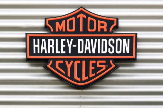 Dardilly, France - June 28, 2017: Harley-Davidson logo on a wall. Harley-Davidson is an American motorcycle manufacturer, founded in Milwaukee, Wisconsin in 1903