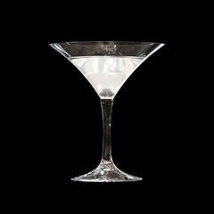 Conical Martini Cocktail Glass with Colorless Layered Drink. 3D Render Isolated on Black Background.