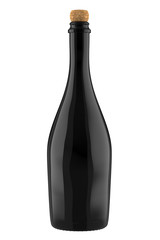 Black Glass Bottle of Sparkling Wine or Champagne. 3D Render Isolated on White Background.