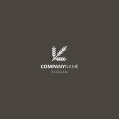 white logo on a black background. simple vector geometric line art iconic logo of a coniferous branch